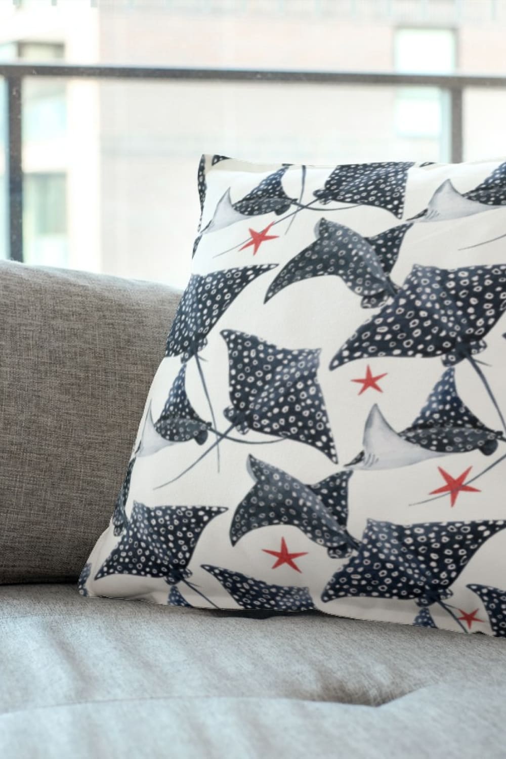 Designed pillow with fish.