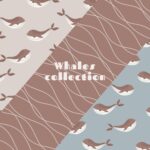 8 seamless patterns with cute whales.