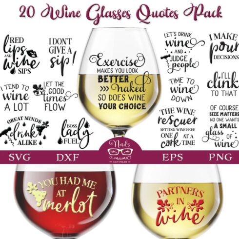 Wine Glasses SVG Quotes Pack.