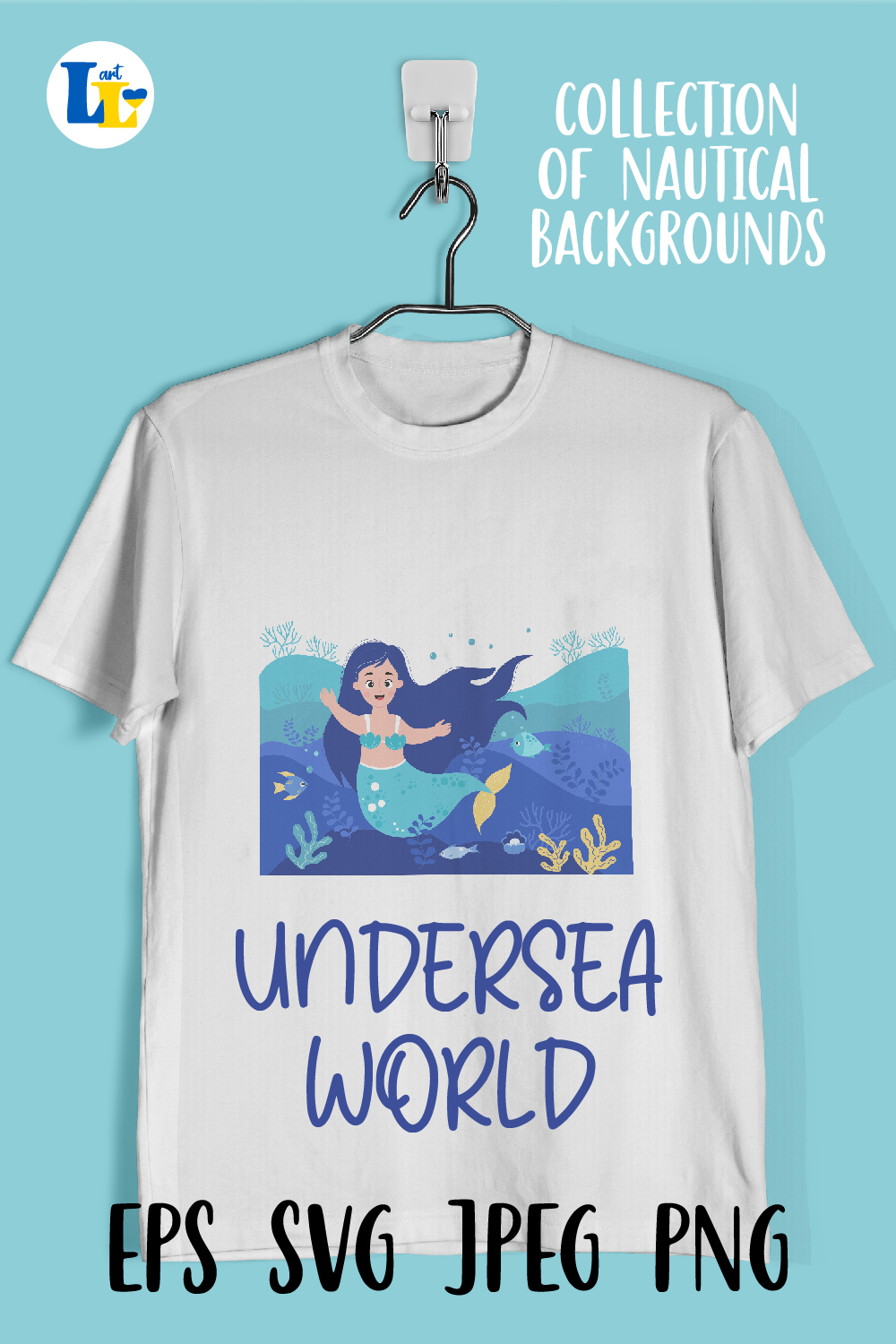 Sea Backgrounds, Postcards with Mermaid, Whale and Underwater World t-shirt.