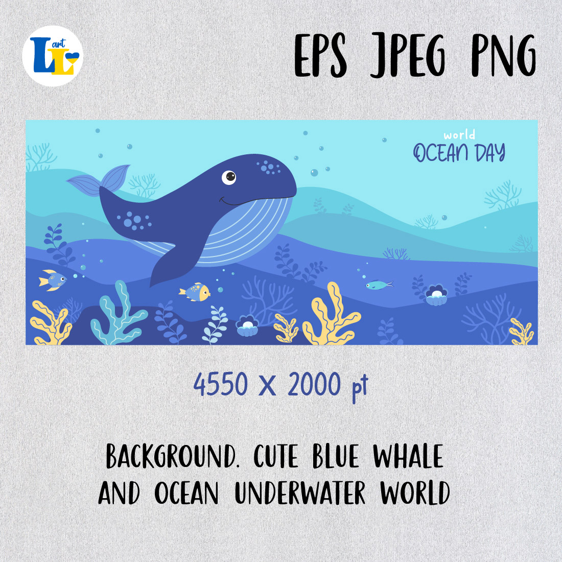 Blue Whale And Fauna Of Underwater Ocean Background Preview Image.