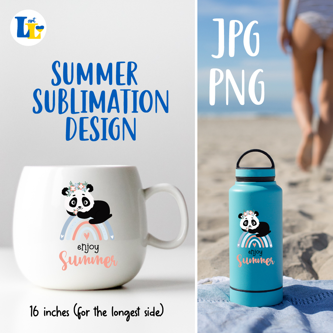 Panda On Rainbow Summer Sublimation Design Preview Image.