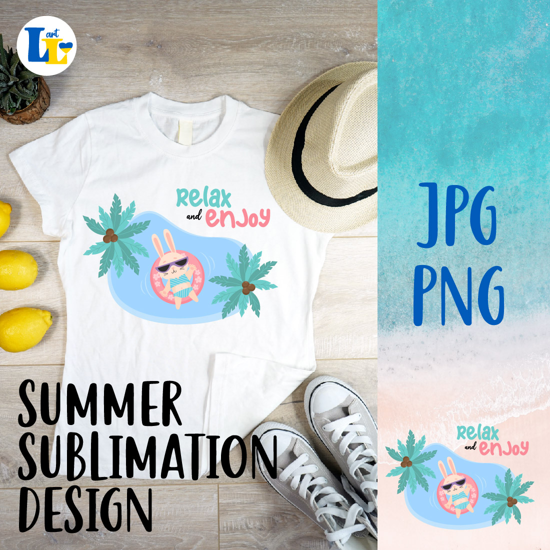 Sublimation Beach Rabbit Summer design Cover Image.