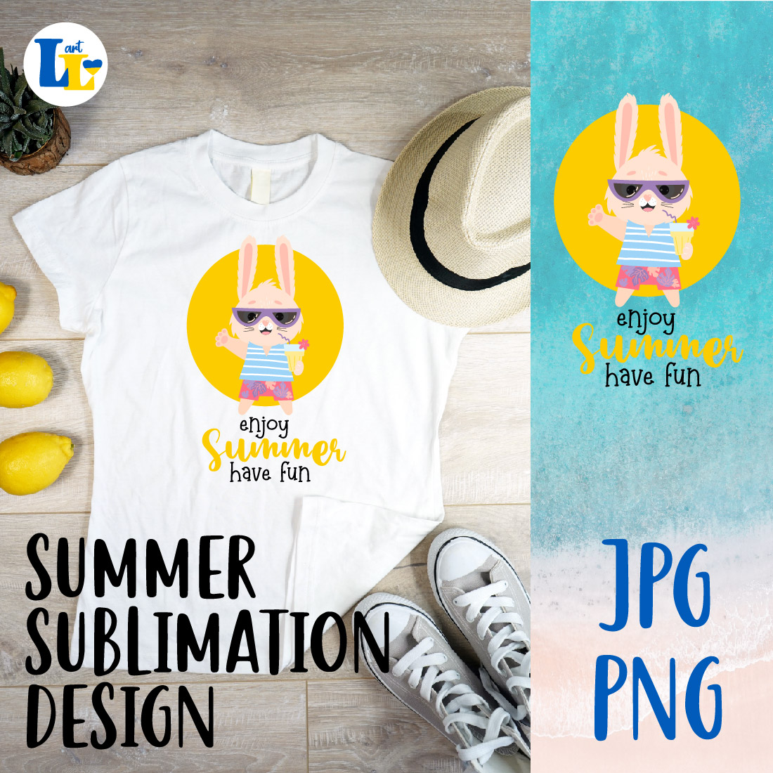 Cute Beach Bunny Have Fun Summer Sublimation Design Cover Image.