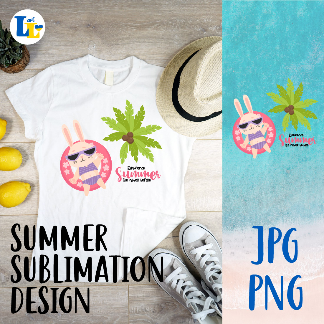 Summer Sublimation Beach Rabbit Tourist Design Cover Image.