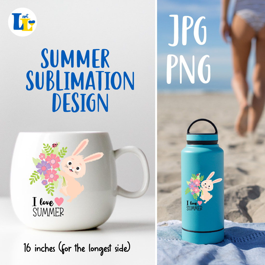 Cute Rabbit Summer Sublimation Design Preview Image.