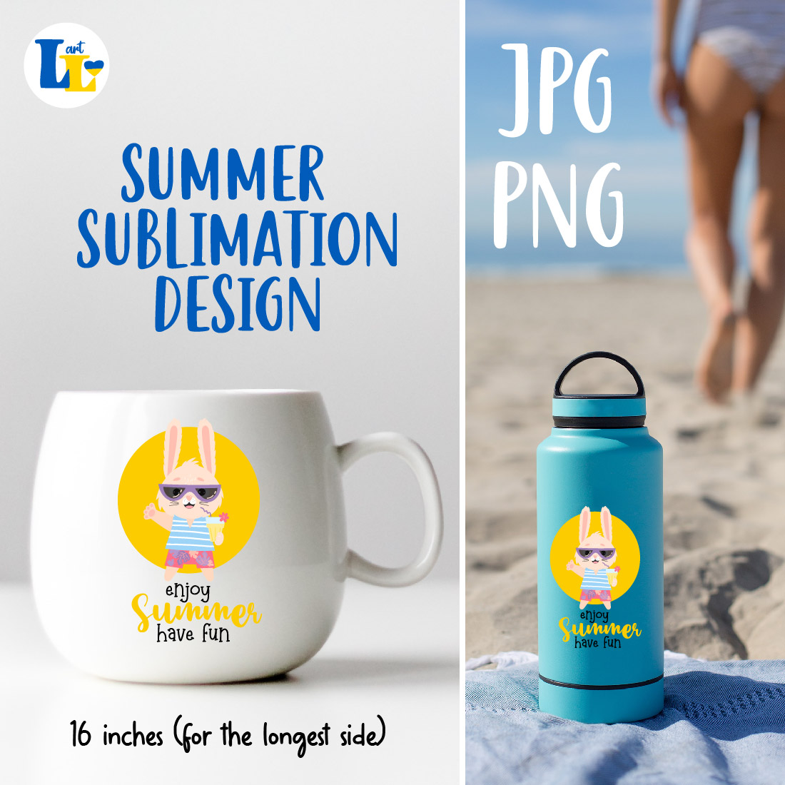 Cute Beach Bunny Have Fun Summer Sublimation Design Preview Image.