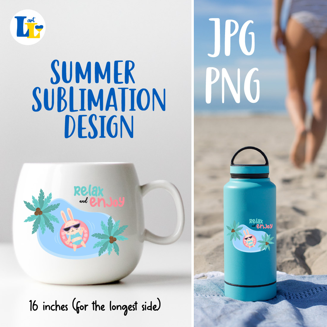 Sublimation Beach Rabbit Summer design Preview Image.