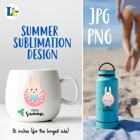 Cute Beach Bunny Summer Sublimation Design Preview Image.
