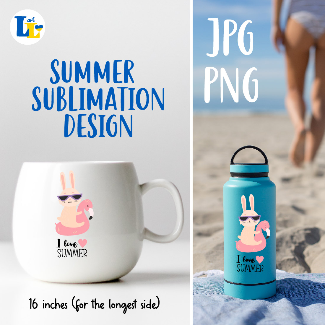 Beach Bunny Or Cute Summer Rabbit Sublimation Design Preview Image.