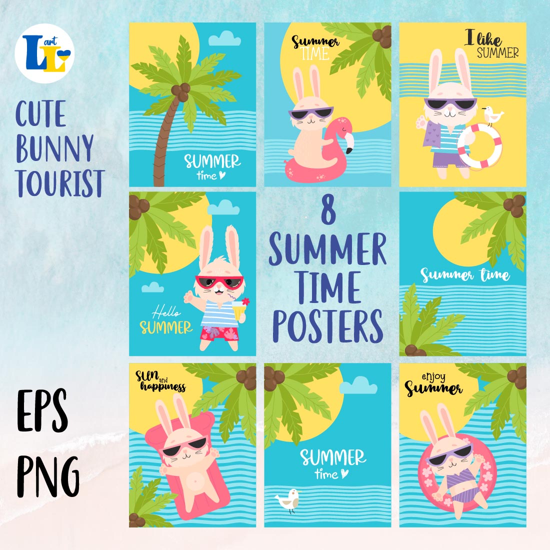 Cute Beach Bunny Tourist Summer Time Posters Cover Image.