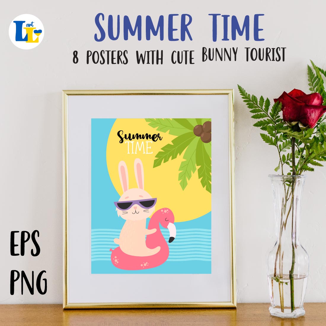 Cute Beach Bunny Tourist Summer Time Posters.