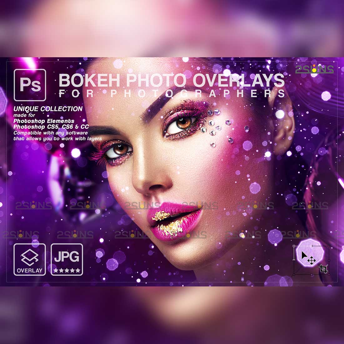 Neon Bokeh Christmas Photoshop Overlays Cover Image.