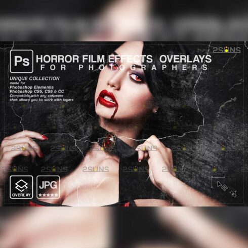 Film Grain Horror Effects Textures Scratch Photo Overlays cover image.