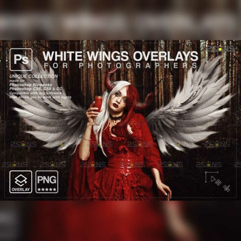 Realistic White Angel Wings Photoshop Overlays cover image.