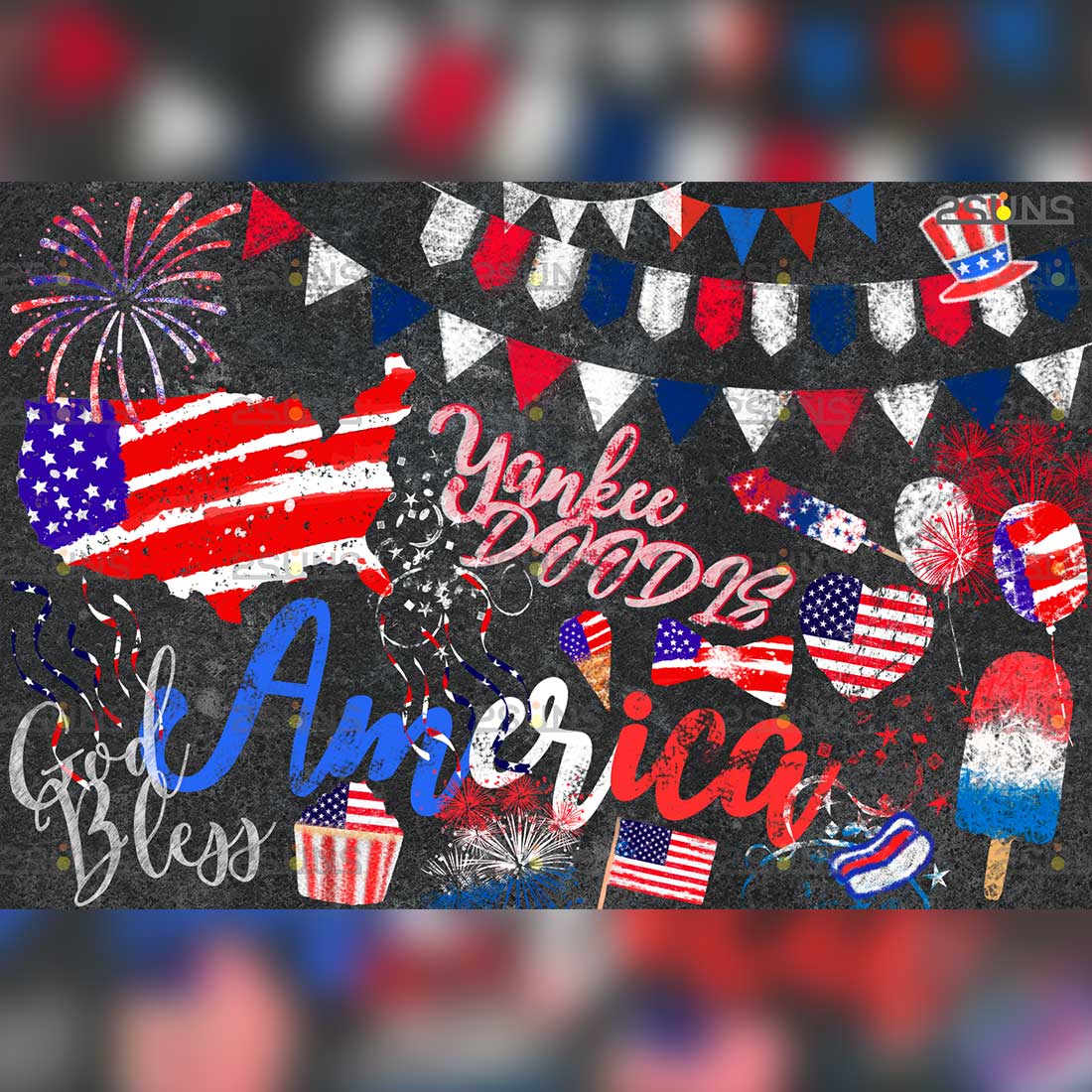 4th Of July Chalk Art Overlay preview image.