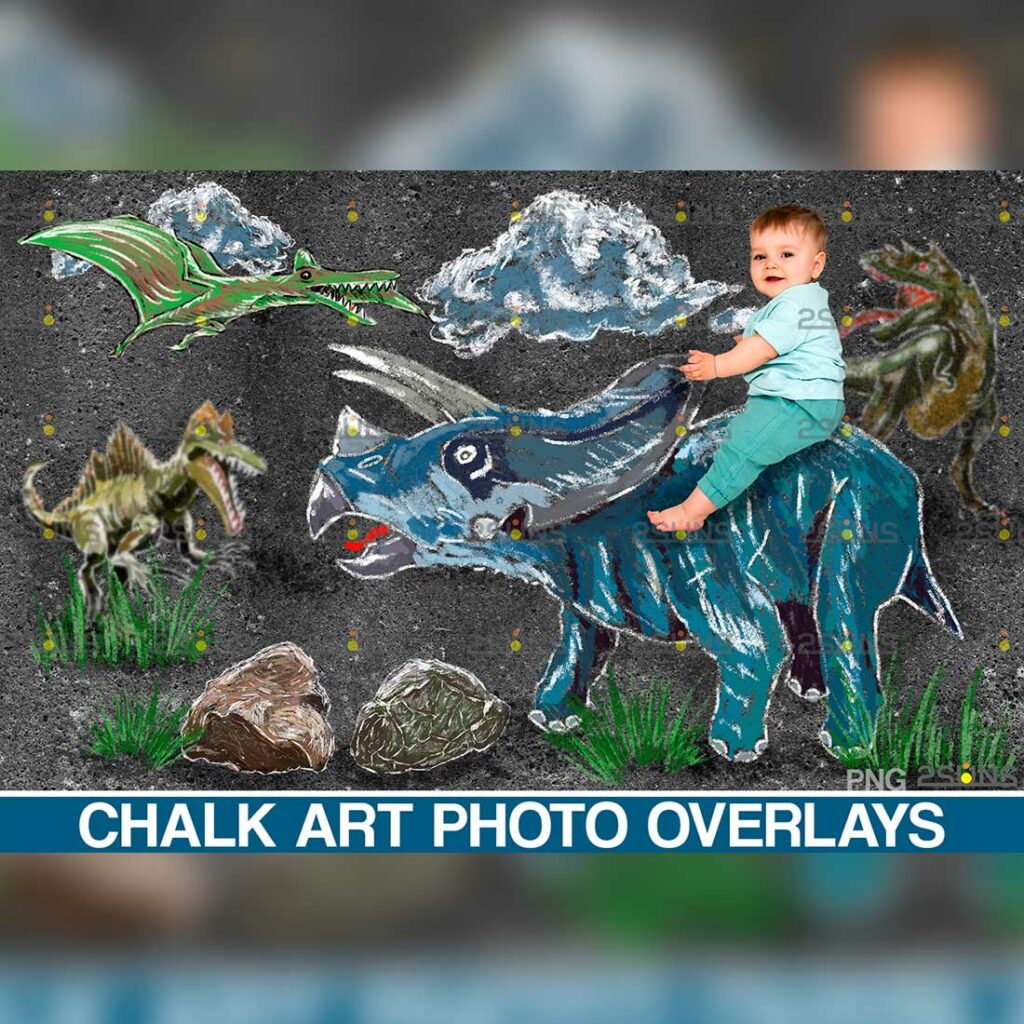 Dinosaurs Chalk art overlays, Dinosaur backdrop MasterBundles