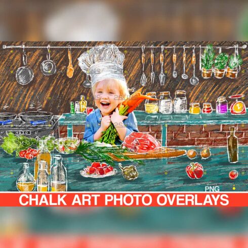 Kitchen Tools Chalk Art Clipart Overlays cover image.