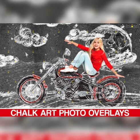 Motorbike And Fathers Day Sidewalk Chalk Art Overlay Cover Image.