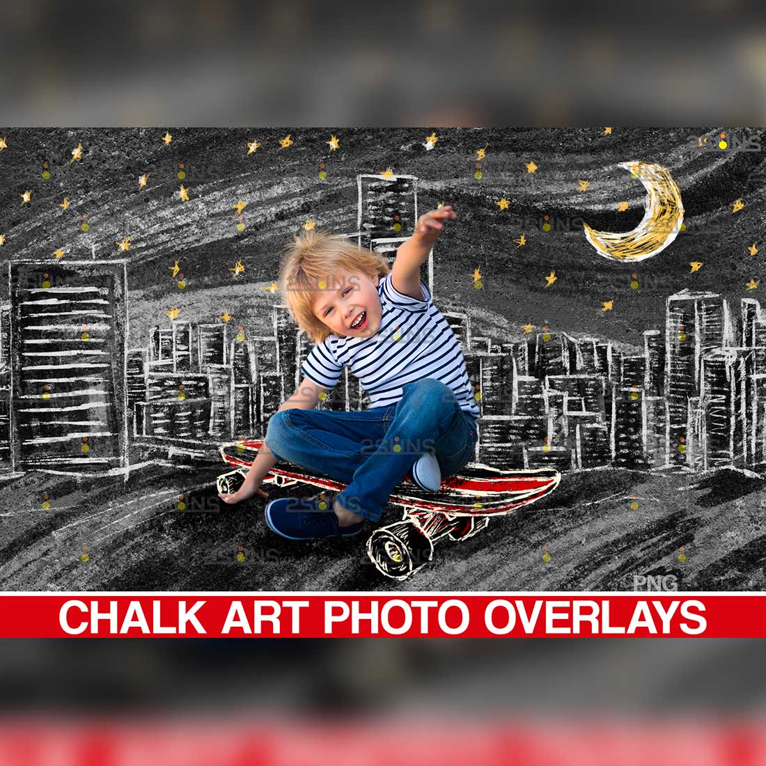 Skate And Sidewalk Chalk Art Photo Overlays cover image.