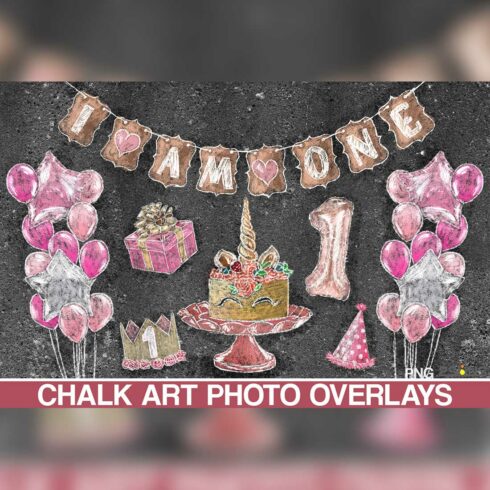 Birthday Party Chalk Art Photoshop Overlays cover image.