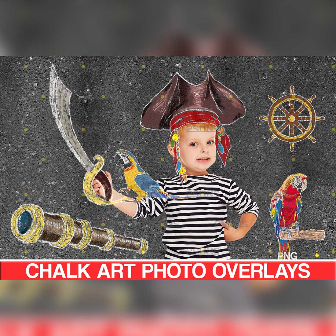 Baby Pirate Backdrop Sidewalk Chalk Art Overlay cover image.