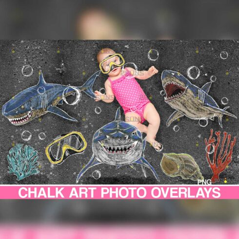 Baby Shark Backdrop And Beach Sidewalk Chalk Art Overlay cover image.
