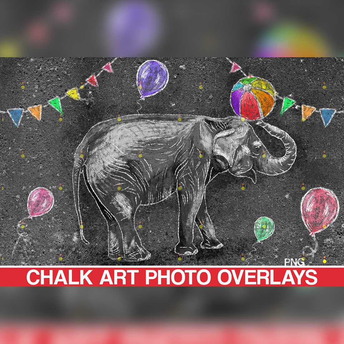 Elephant Backdrop And Circus Sidewalk Chalk Art Overlay cover image.