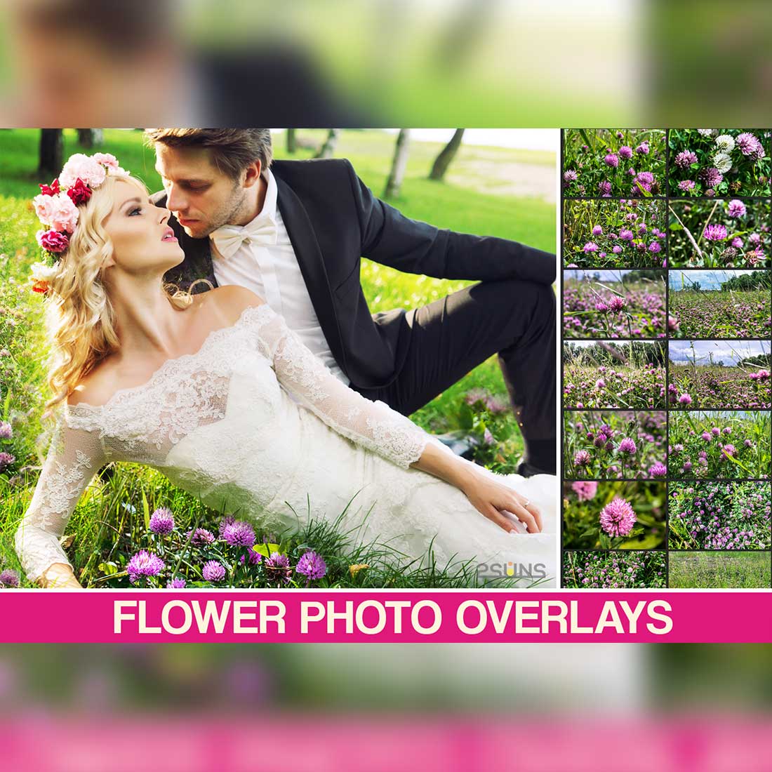 Digital Flower Backdrop Photoshop Overlay Cover Image.