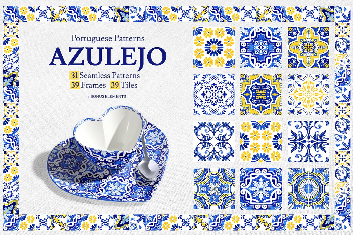 Cover image of Portuguese Azulejos Tiles & Patterns.