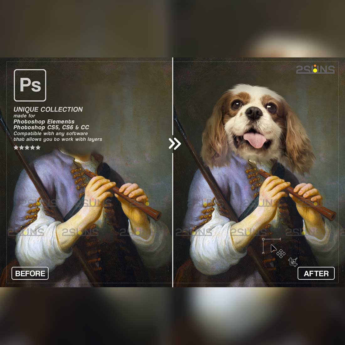 Oil Painting Royal Pet Portrait Templates Preview Image.