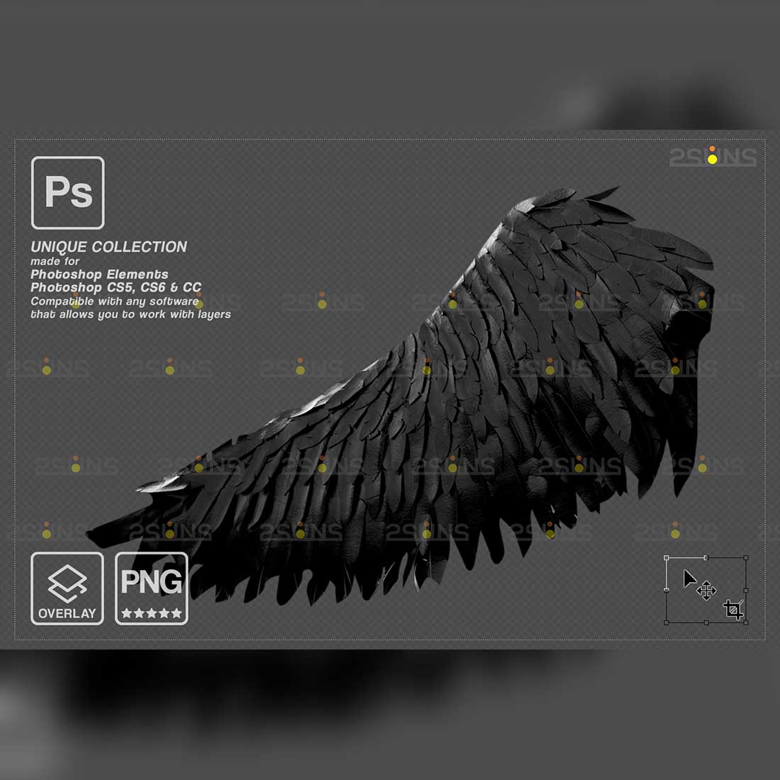 Realistic White Black Gold Angel Wings Photoshop Overlays Black raven wing.