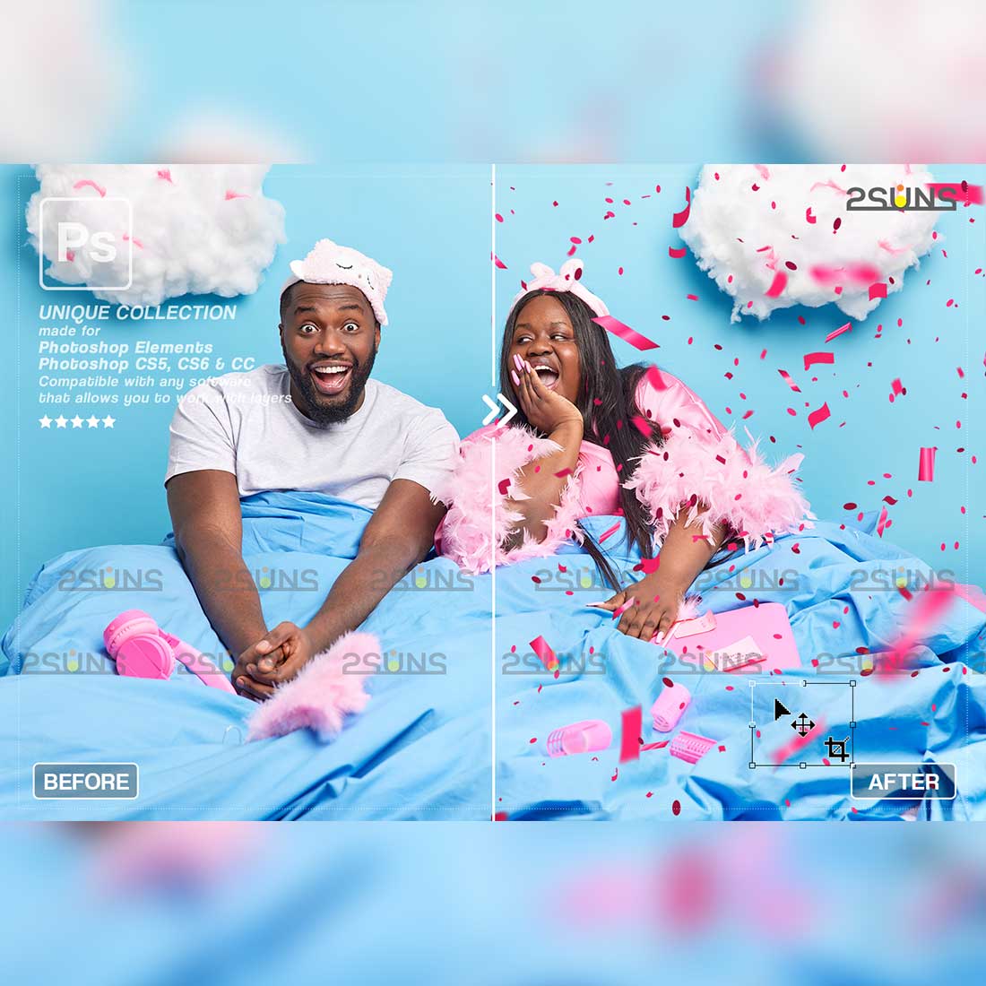 Gender Reveal Confetti Photoshop Overlay Couple In Bed.