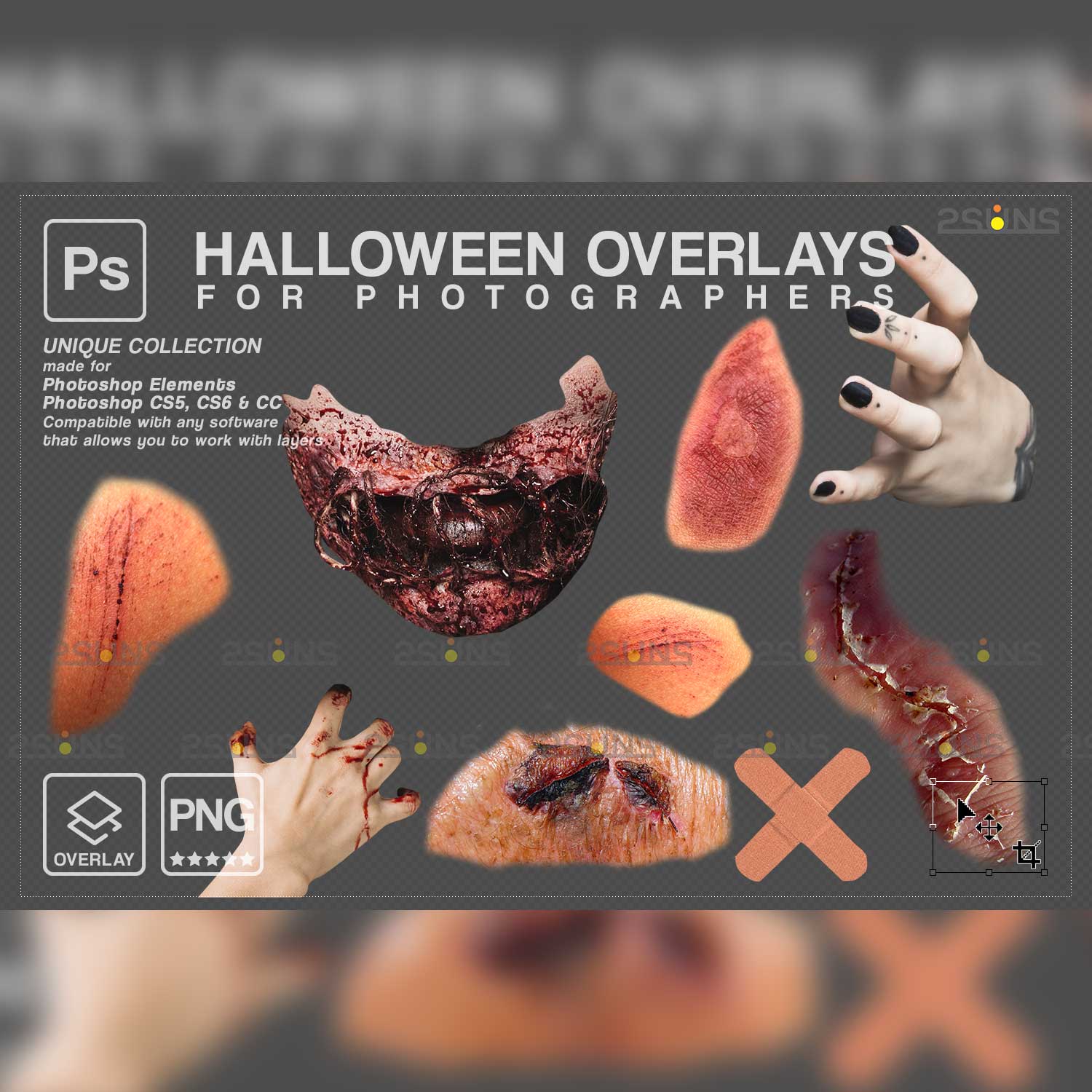 Halloween Wounds and Scars Blood Splatter Photoshop Overlay.