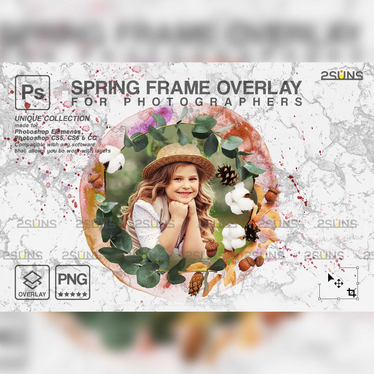 Easter Spring Flower Digital Frames Overlay Girl Example.
