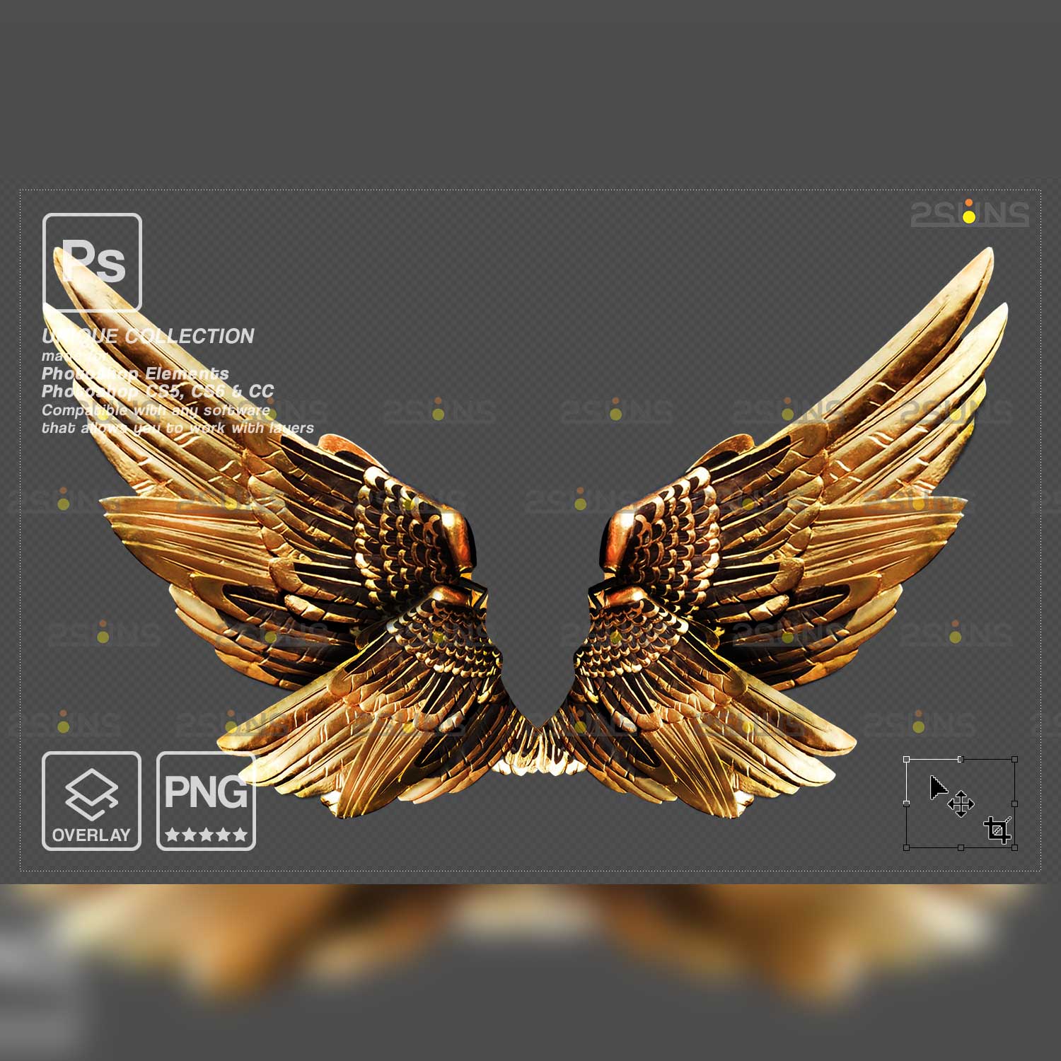 Realistic White Black Gold Angel Wings Photoshop Overlays golden wings.