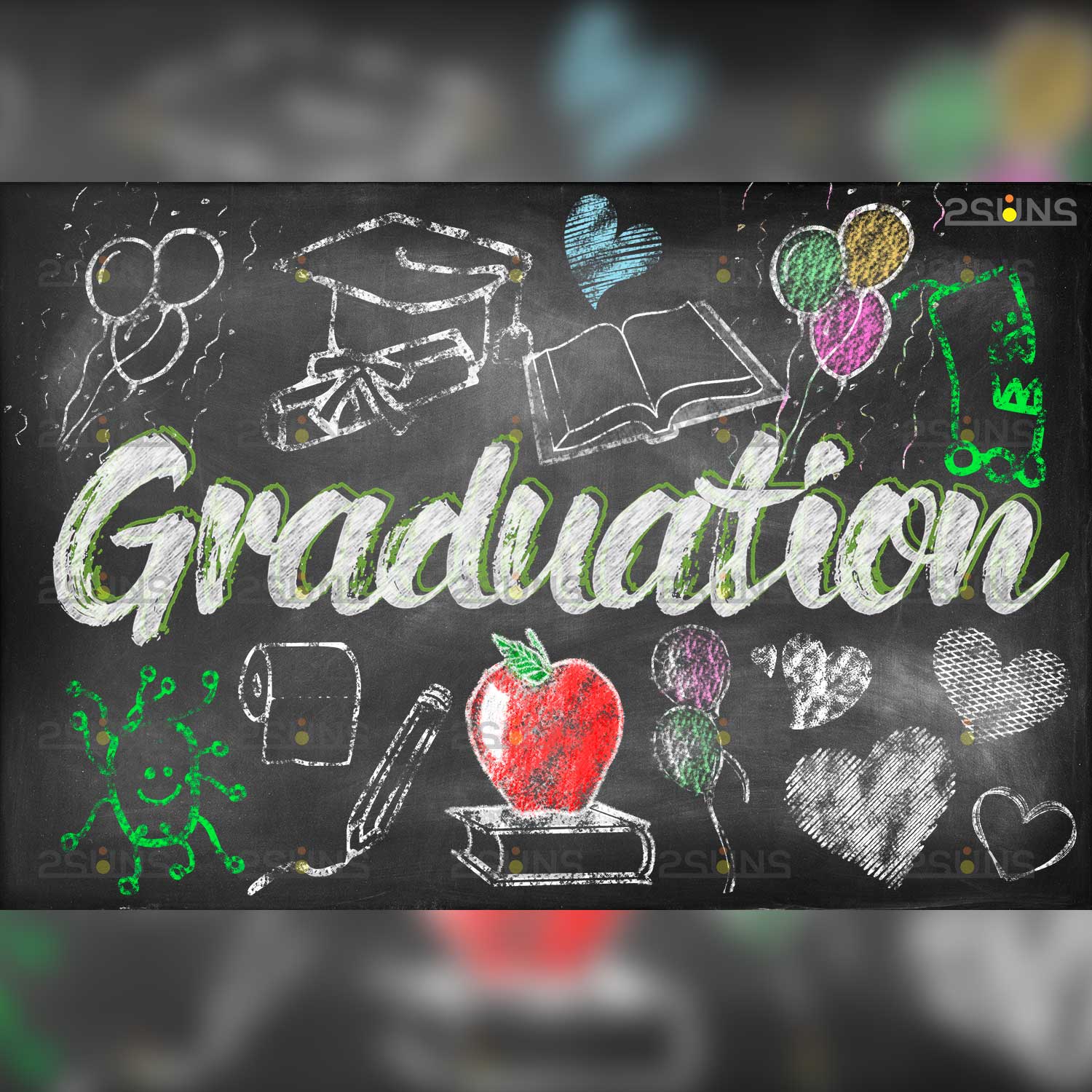 Graduation Day Sidewalk Chalk Art Overlay Text example.