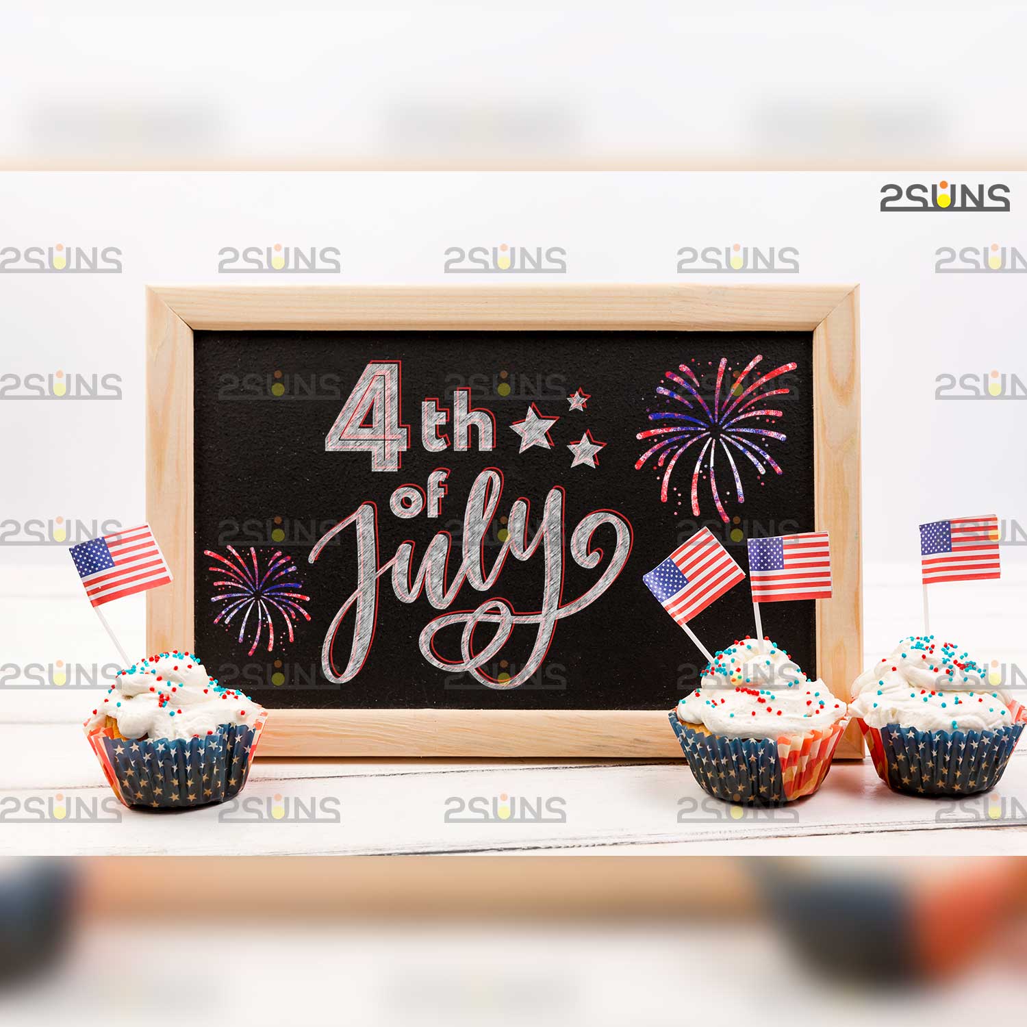 4th Of July Chalk Art Overlay Text in Frame.