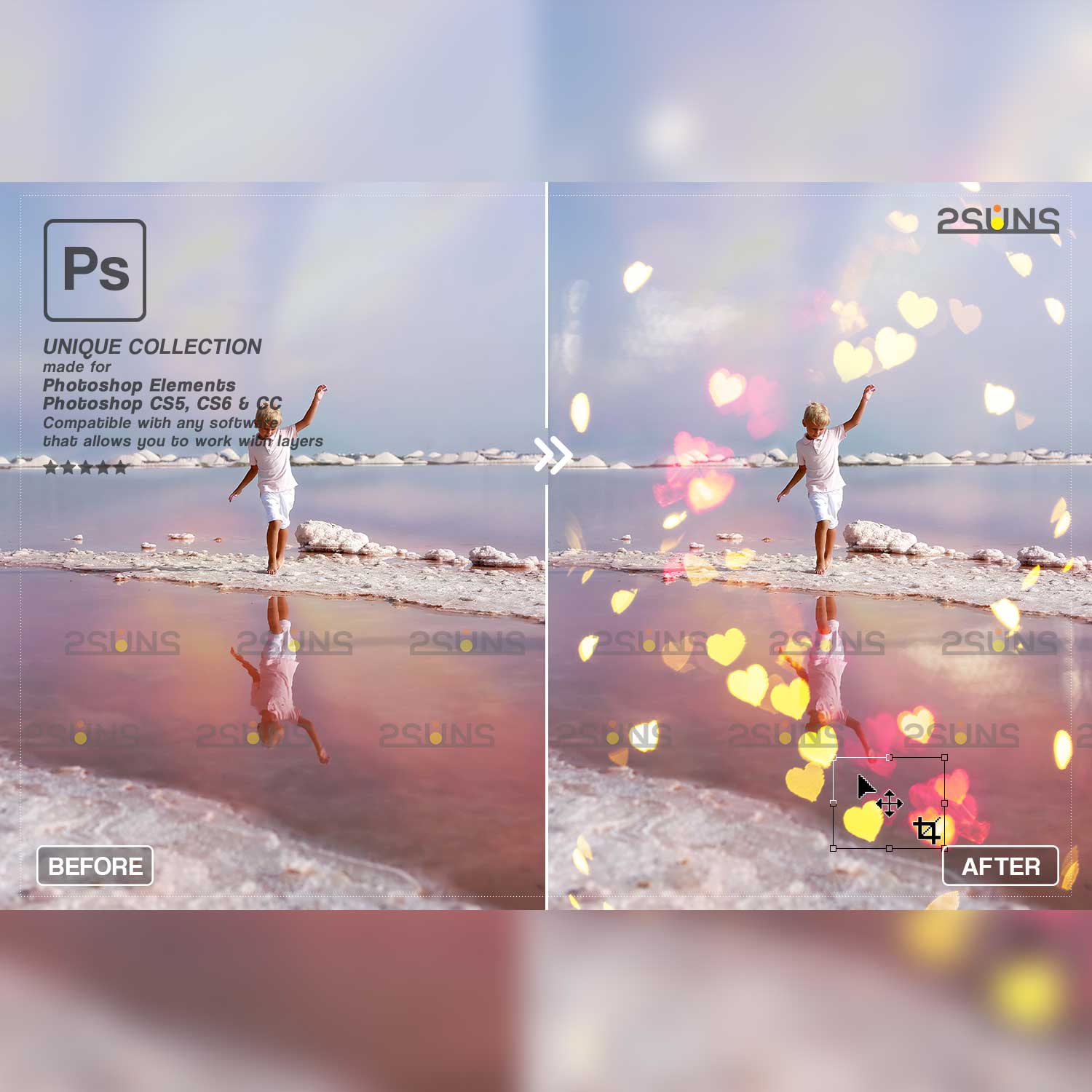 Bokeh Light Photoshop overlays before and after.