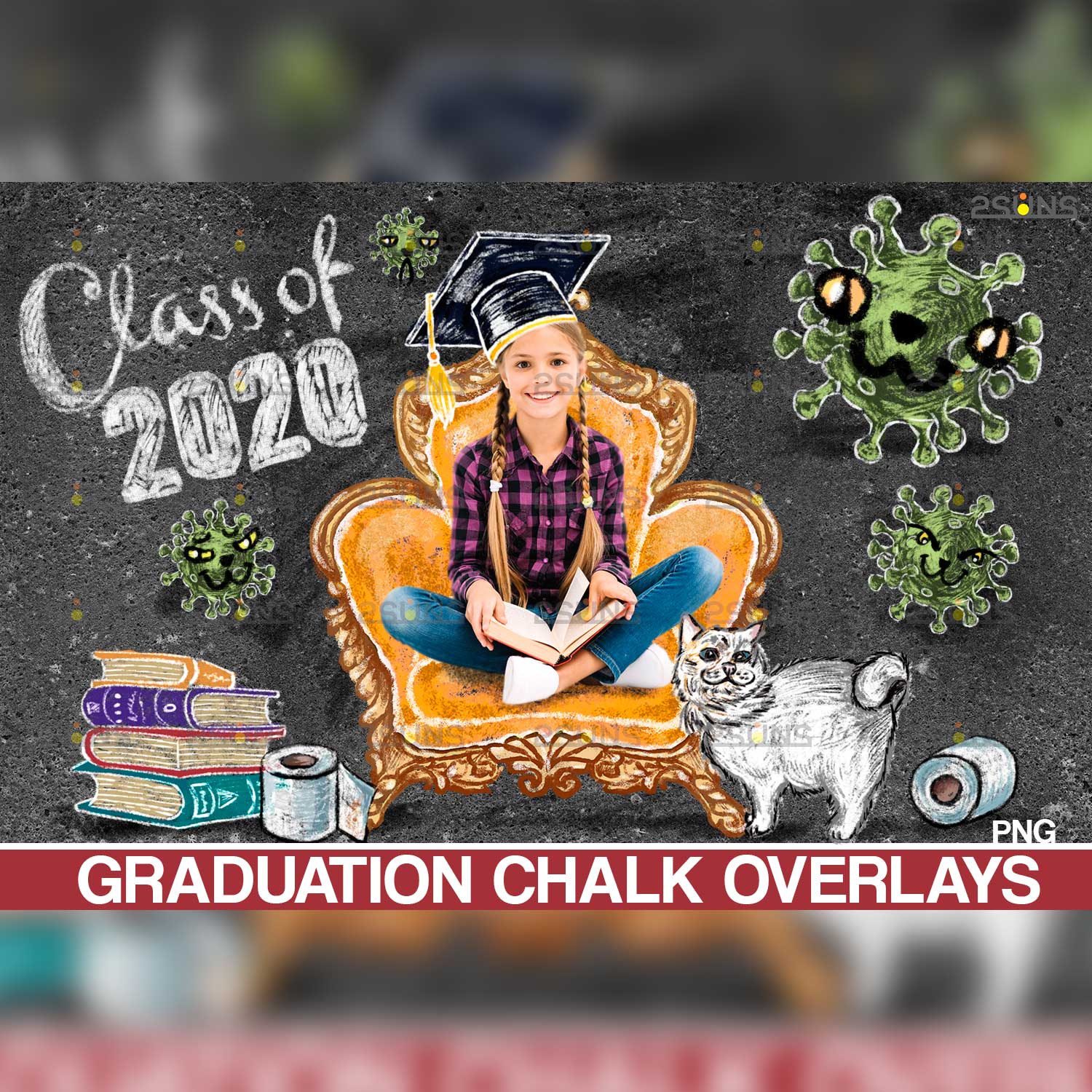Graduation Sidewalk Chalk Art Overlays 2020 example.