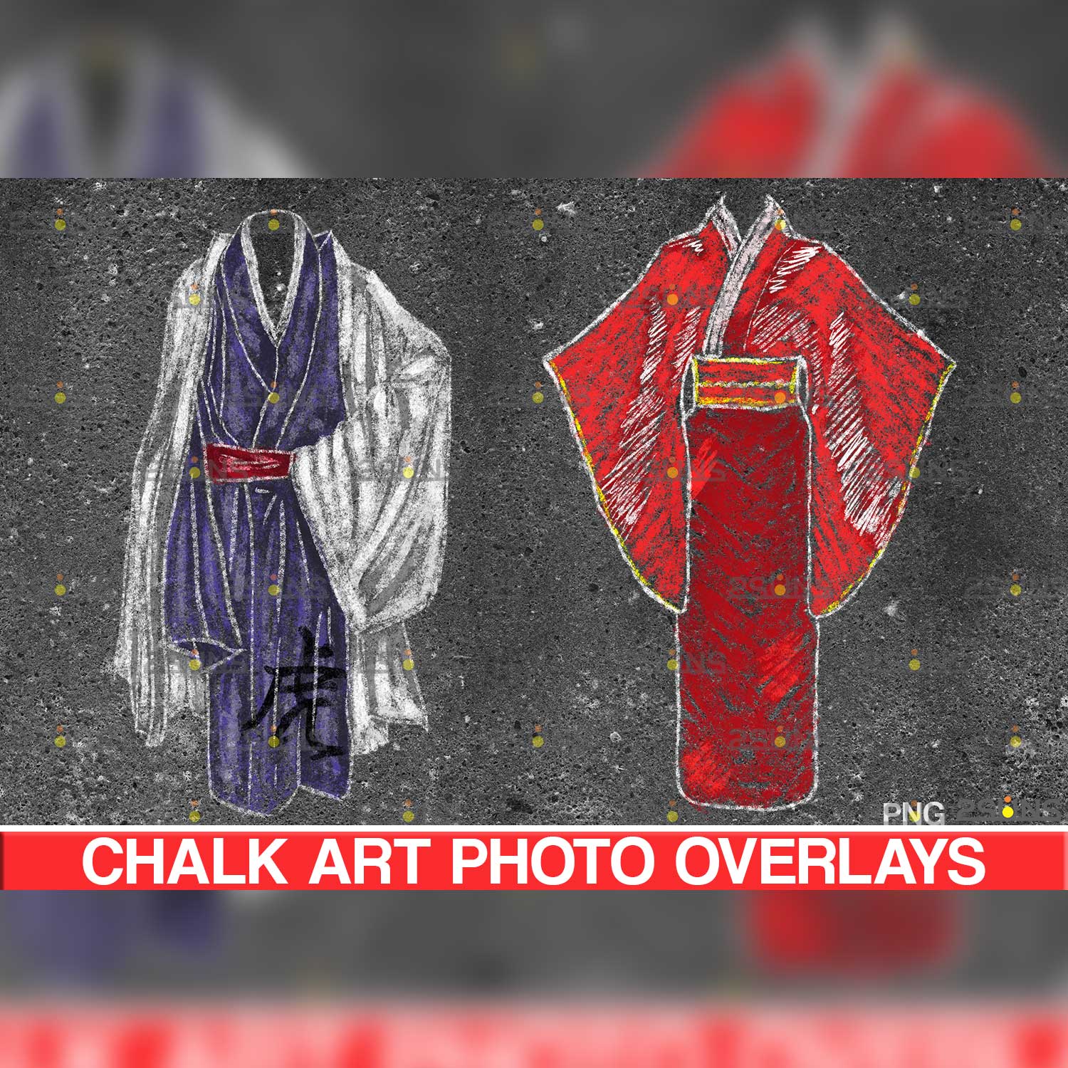 Japan Kimono Overlay Tiza Sidewalk Chalk Overlay Clothes.