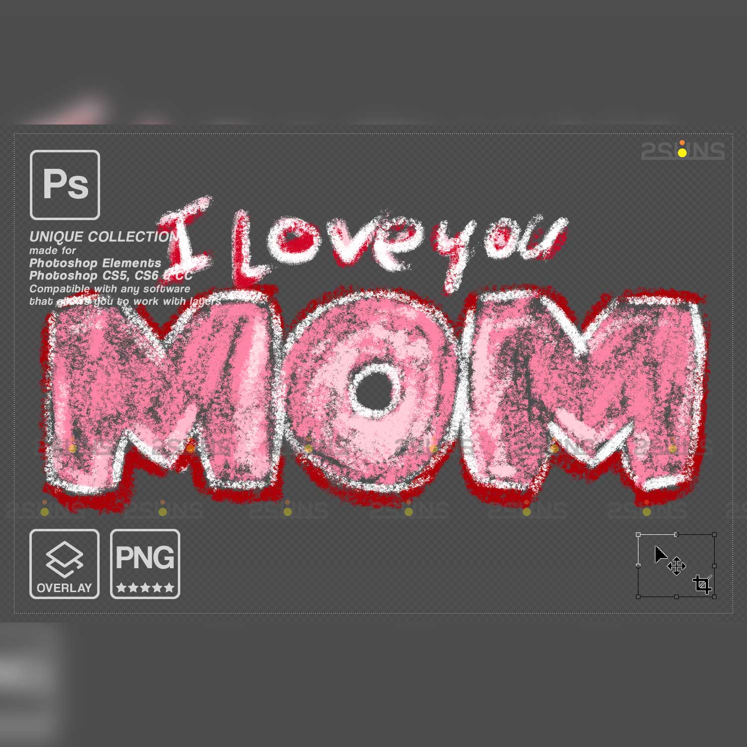 Colored Mothers Day Sidewalk Chalk Photoshop Overlay Text.