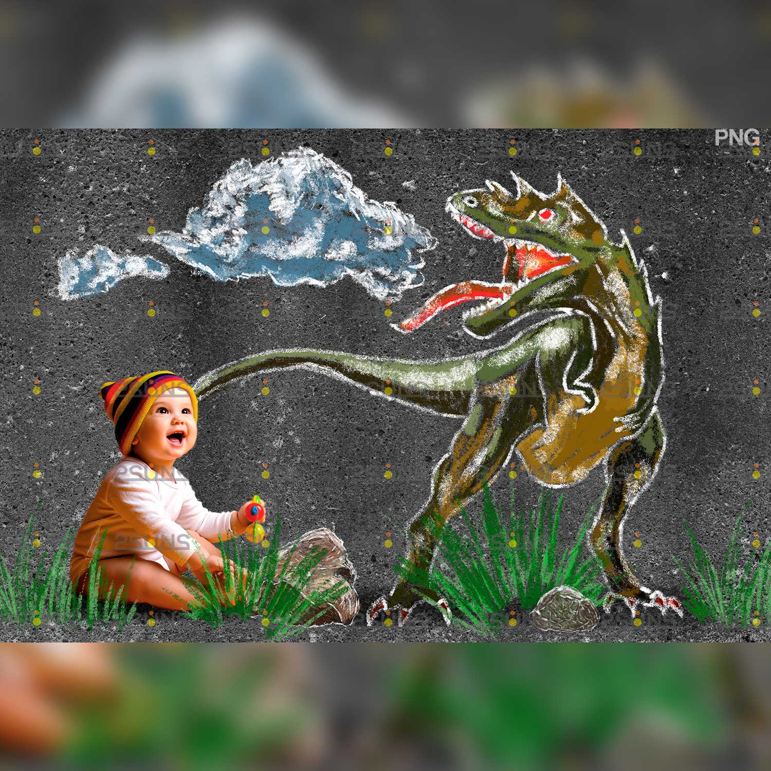 Dinosaurs Chalk Art Overlay Illustrations trex.