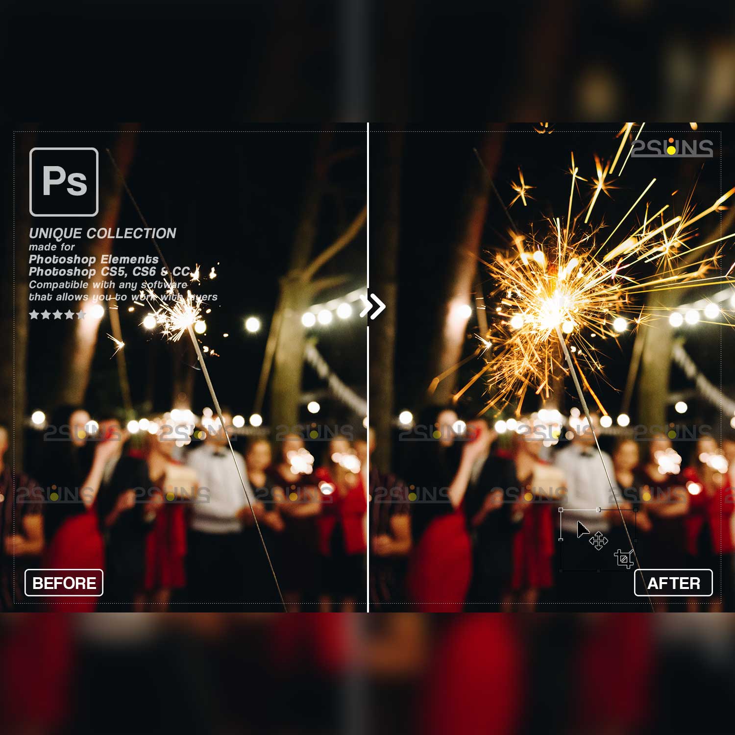 Sparkler photoshop overlay cover image.