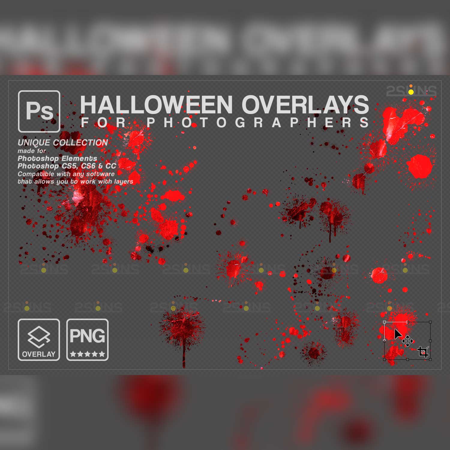 Halloween Wounds and Scars Blood Splatter Photoshop Overlay previews.