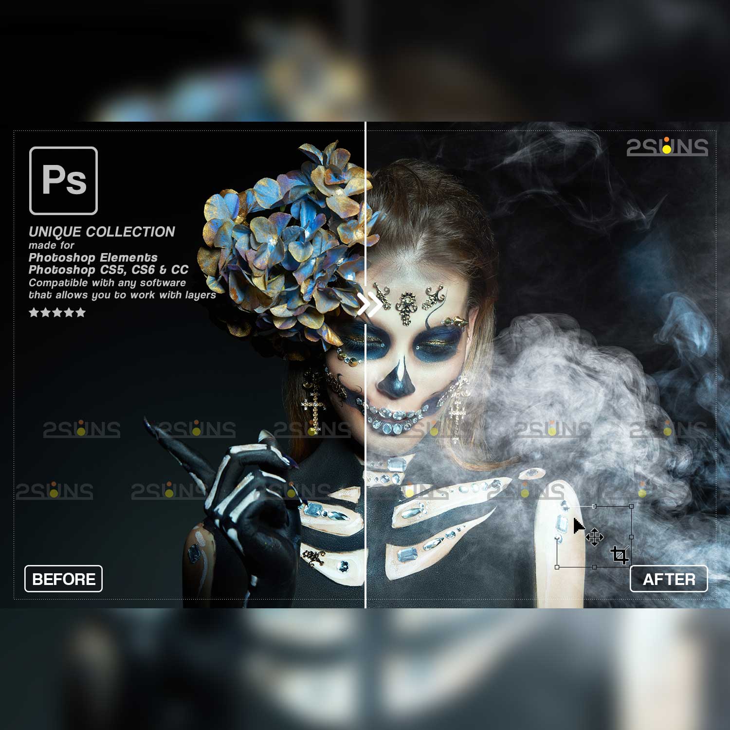 White Smoke And Fog Photoshop Overlay Skull.