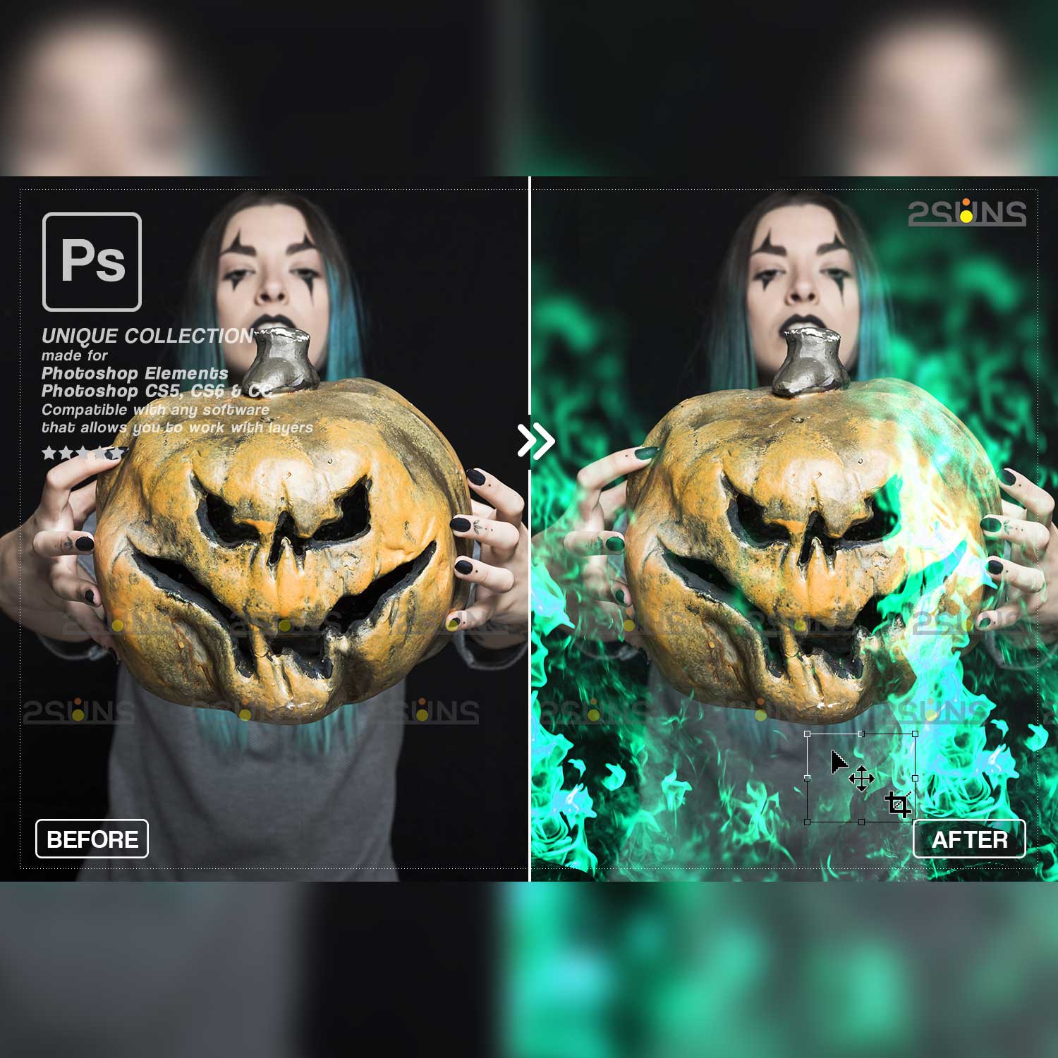 26 Halloween Photoshop Fire Overlays previews.