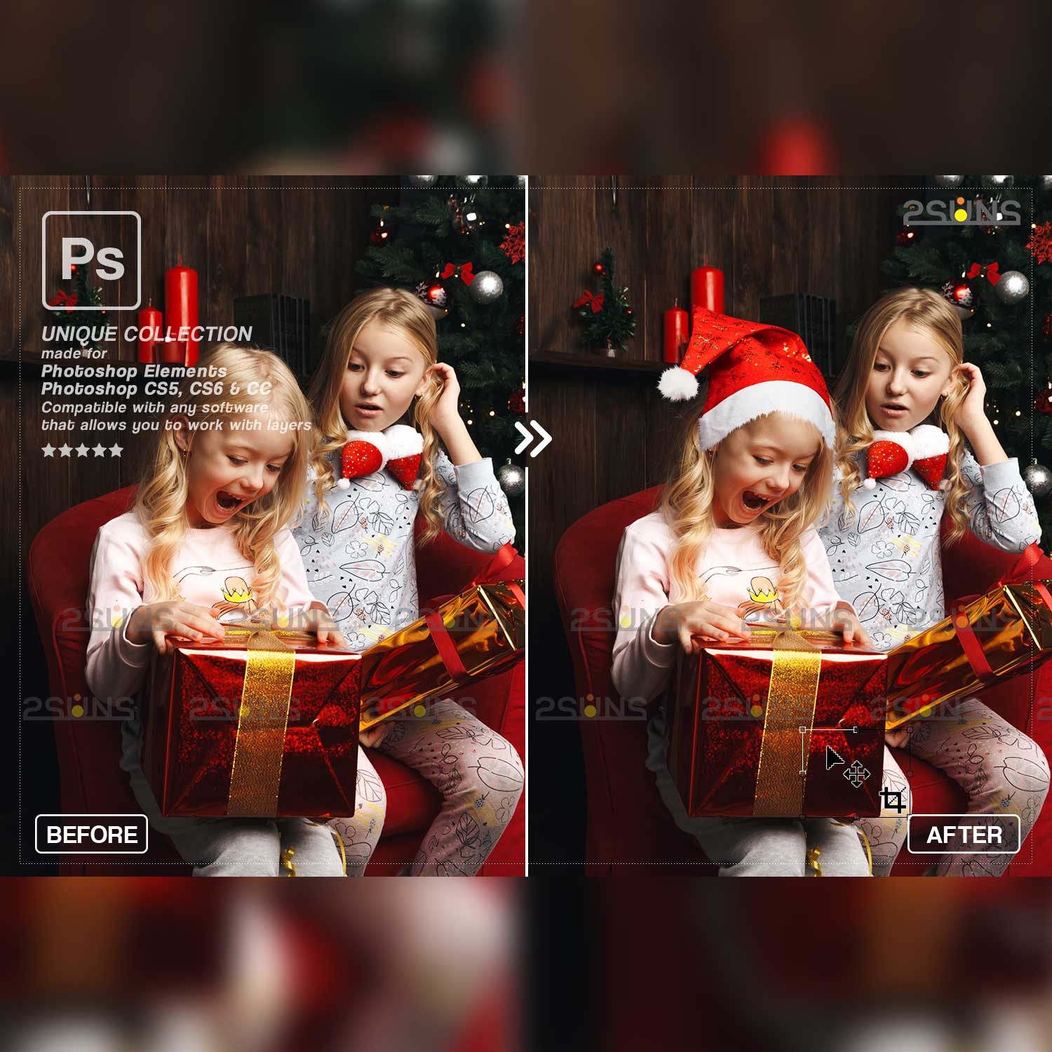 Sparkler Christmas Photoshop Overlays previews.