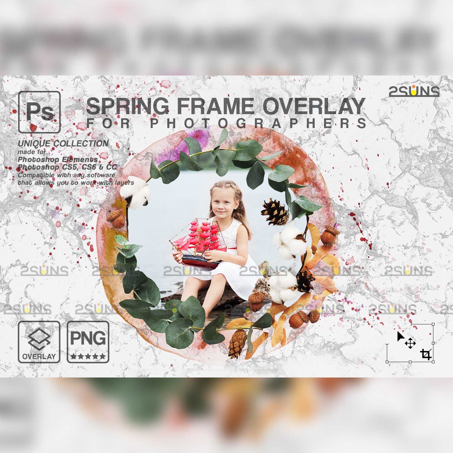 Easter Spring Flower Digital Frames Overlay Watermellon Example.