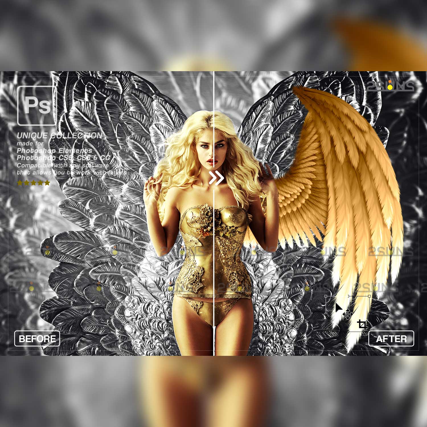 Realistic White Black Gold Angel Wings, Photoshop Overlays - MasterBundles